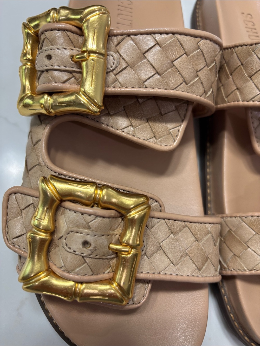 SCHUTZ Beige Woven Double-Buckle Slide Sandals - Picture 5 of 9